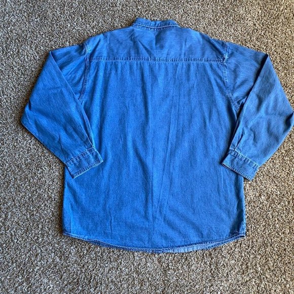Graphic Sports Shirt Adult 2XL XXL Blue Denim Button Up Long Sleeve Logo Mens - Picture 4 of 11